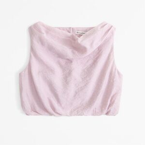 Abercrombie & Fitch New Crinkle Textured Cowl Neck Top in Soft Pink NWOT
